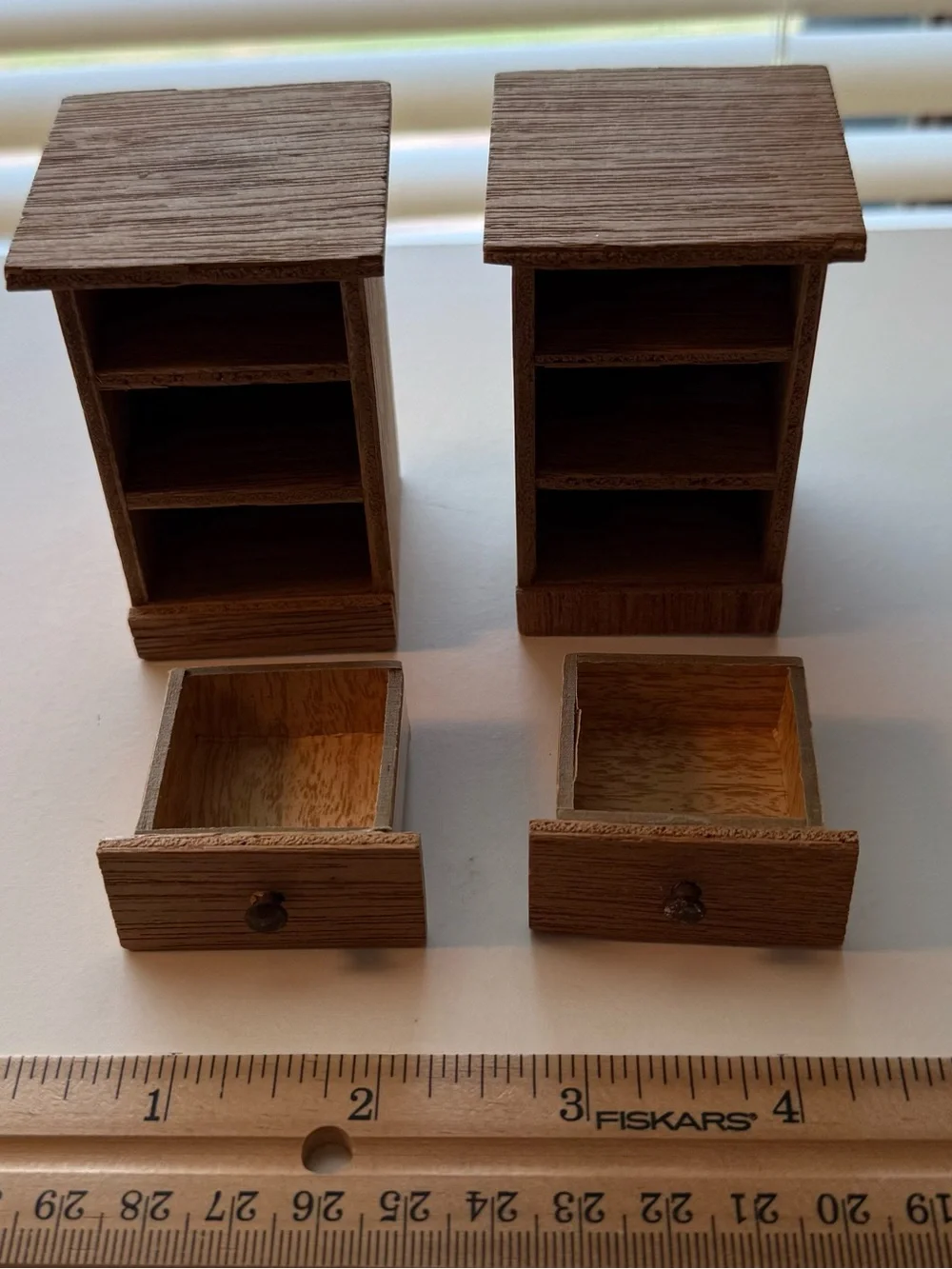 Miniature Brown Wood-Finish Dollhouse Bedroom Set with Striped Mattress